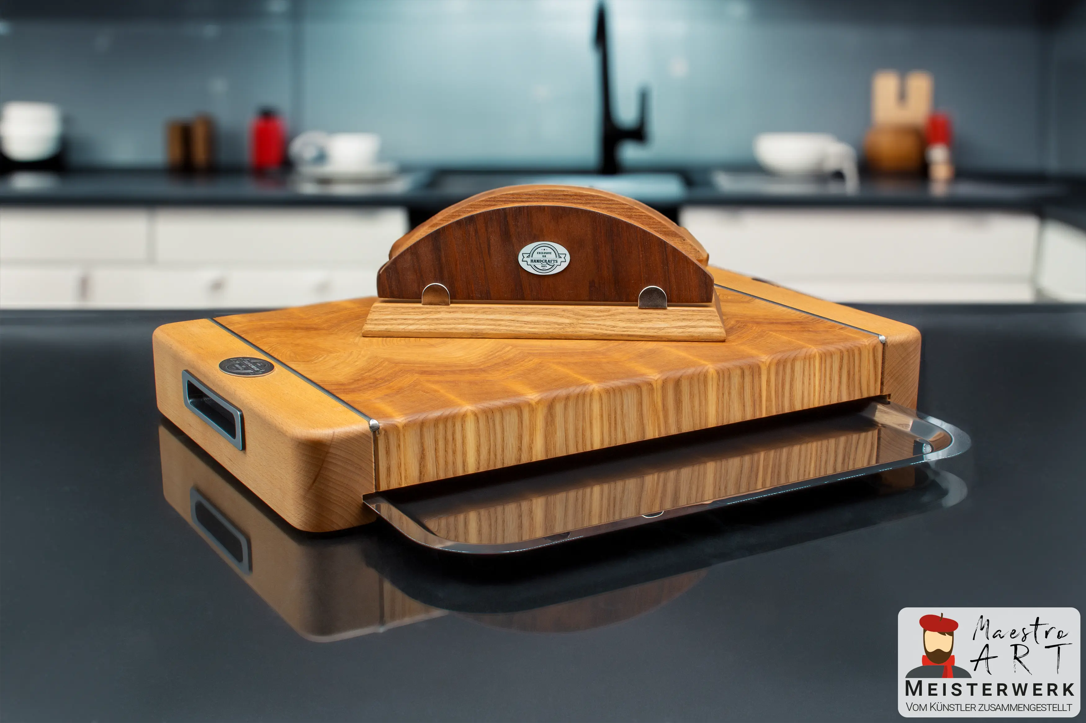 Premium Stirnholz Schneidebrett mit Tablett "London Maestro"