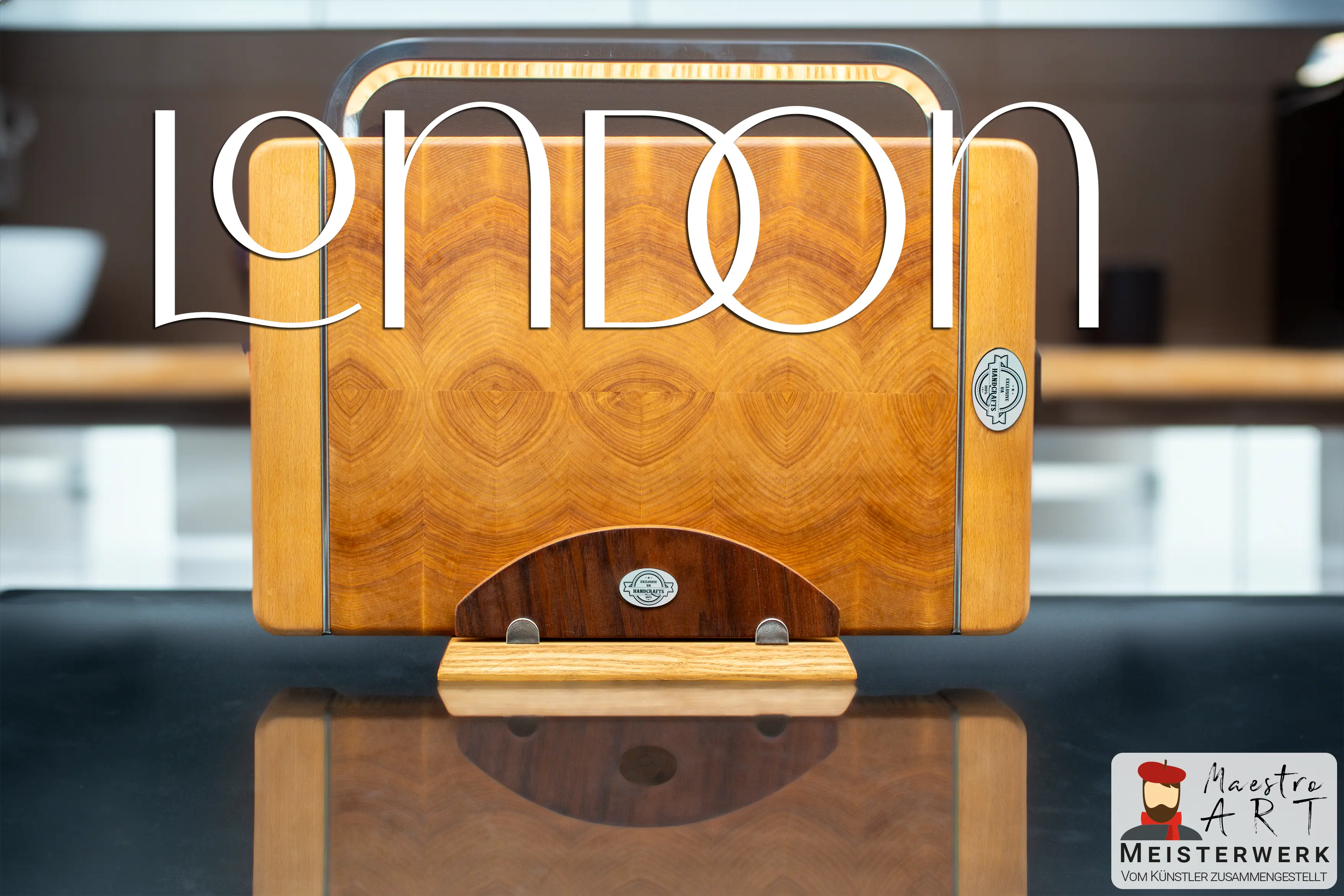 Premium Stirnholz Schneidebrett mit Tablett "London Maestro"