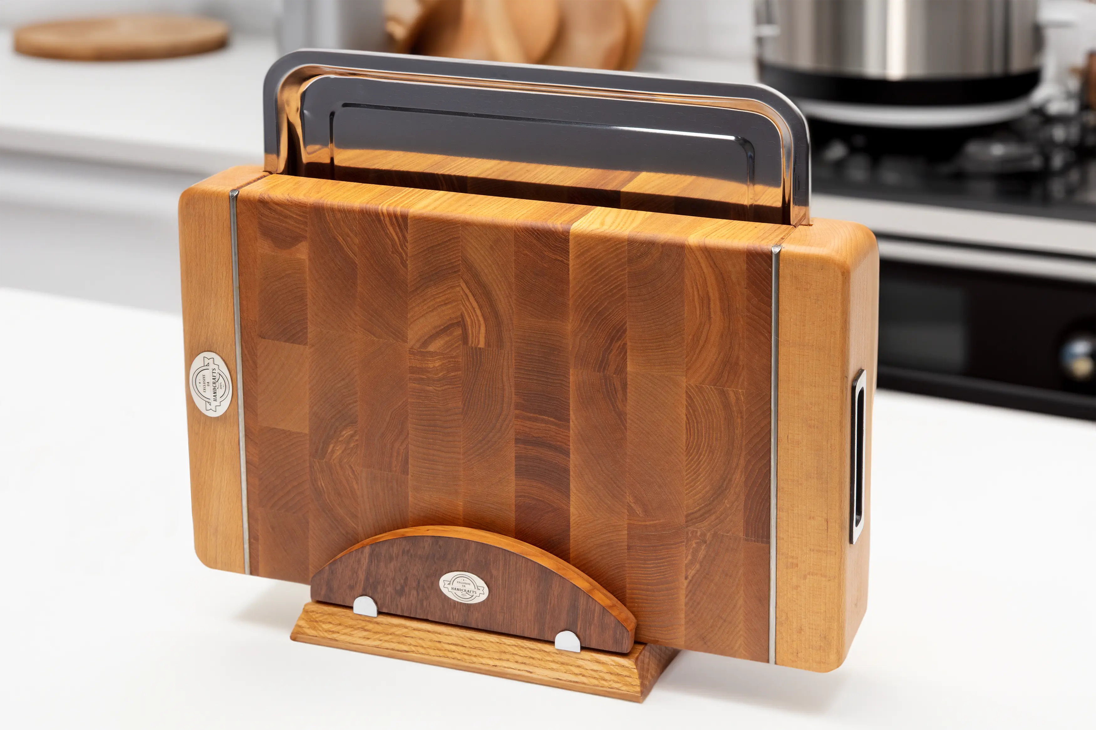Premium Stirnholz Schneidebrett 21 mit Tablett
