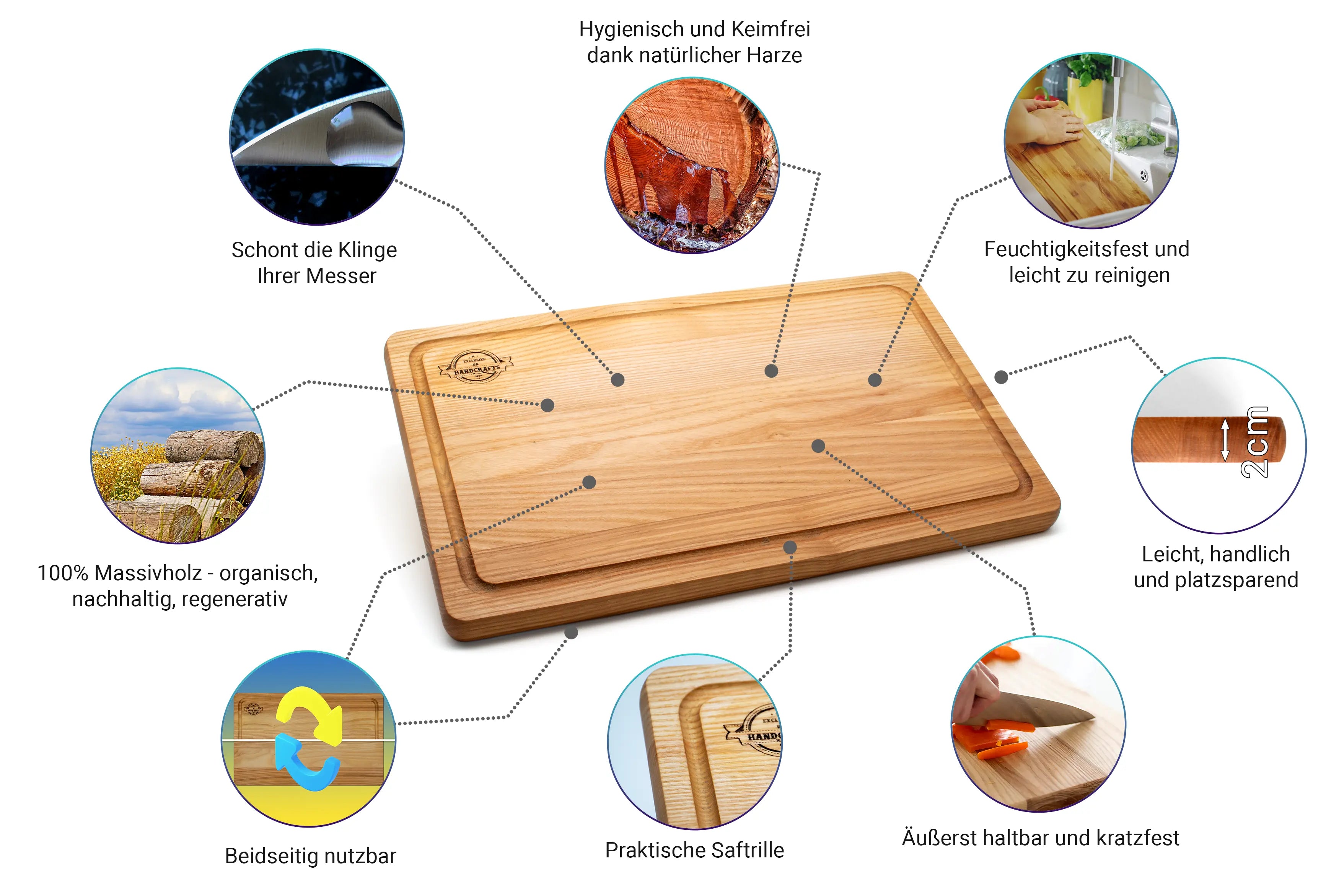 Längsholz Schneidebrett Esche 2cm - 3er Set