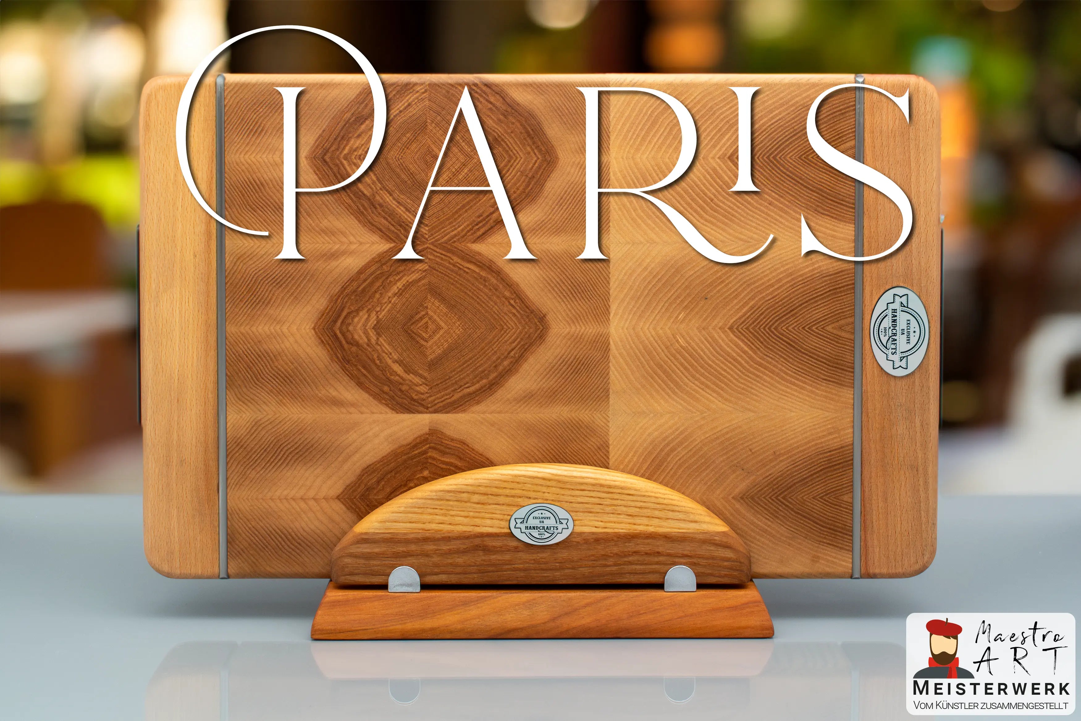 Premium Stirnholz Schneidebrett "Paris Maestro"